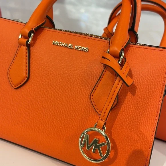 Michael Kors Sheila Small Center Zip Satchel Shoulder Crossbody Bag Poppy